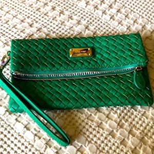 Nine West Green Leather Woven Clutch